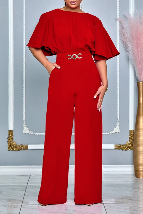 Stylish Flutter Sleeve Ruched Jumpsuit 3 Stylish Flutter Sleeve Ruched Jumpsuit - Image 3