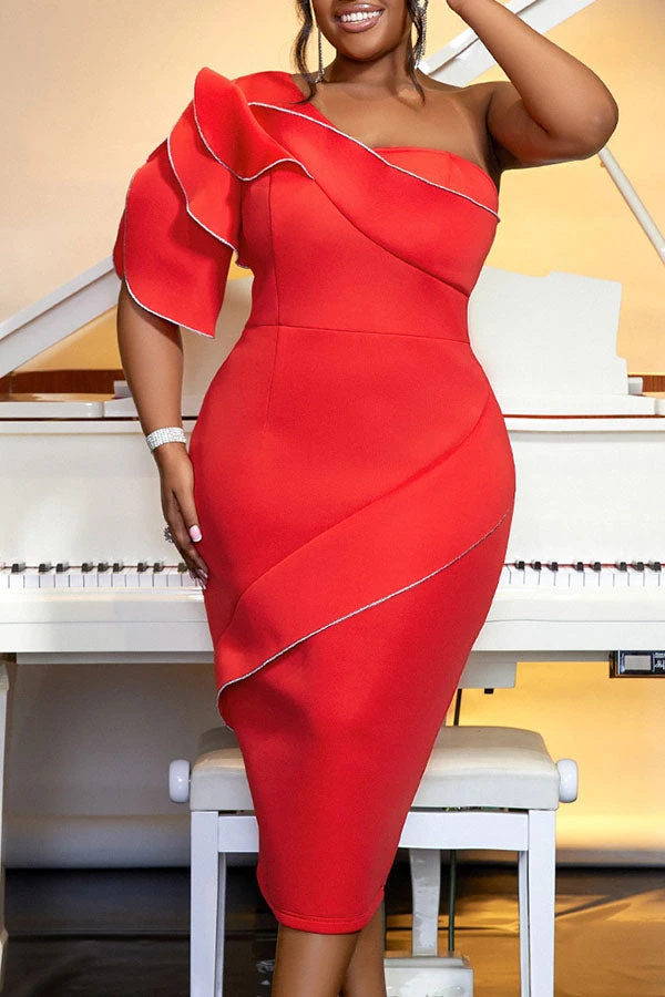 Elegant One Shoulder Midi Dress 1 Elegant One Shoulder Midi Dress