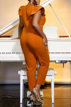 Elegant Keyhole Neck Flutter Sleeve Jumpsuit 8 Elegant Keyhole Neck Flutter Sleeve Jumpsuit -Acorpstyle XTY6671 BR 3