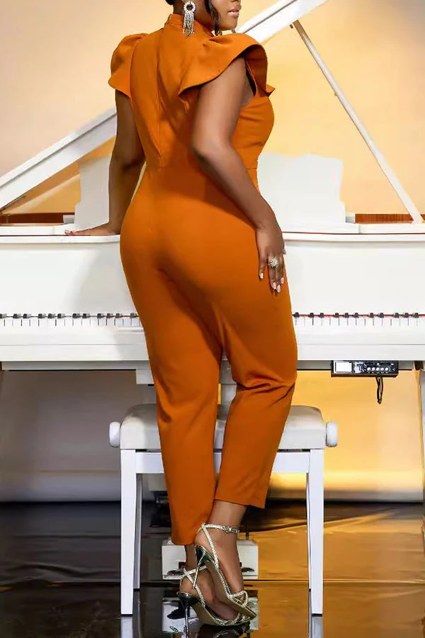 Elegant Keyhole Neck Flutter Sleeve Jumpsuit 3 Elegant Keyhole Neck Flutter Sleeve Jumpsuit - Image 3