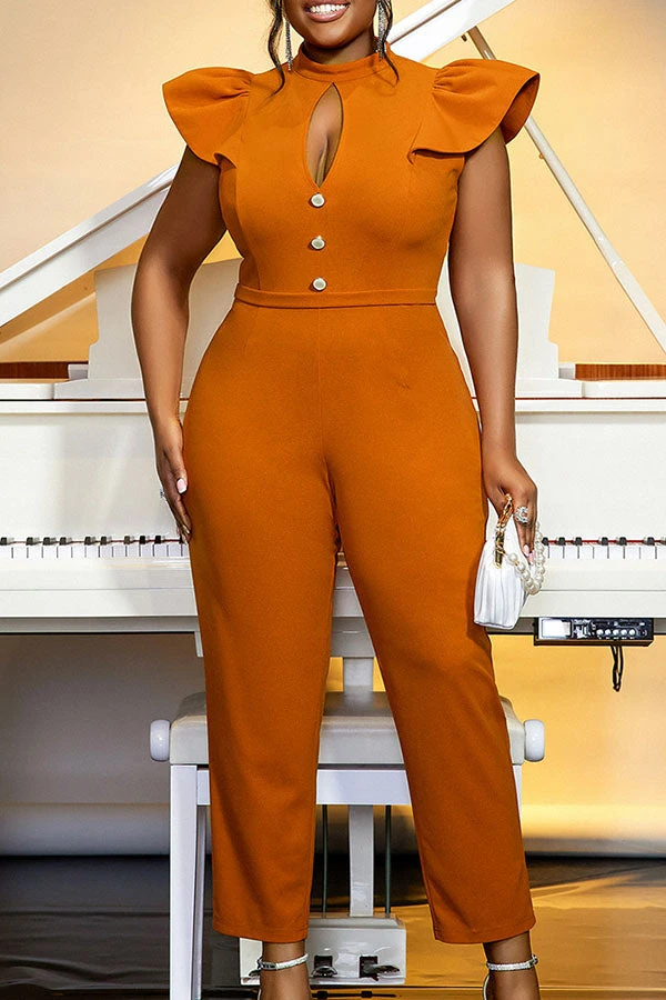 Elegant Keyhole Neck Flutter Sleeve Jumpsuit 4 Elegant Keyhole Neck Flutter Sleeve Jumpsuit - Image 4