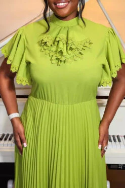 Elegant Flutter Sleeve Pleated Maxi Dress 8 Elegant Flutter Sleeve Pleated Maxi Dress -Acorpstyle XTY6672 GR 3