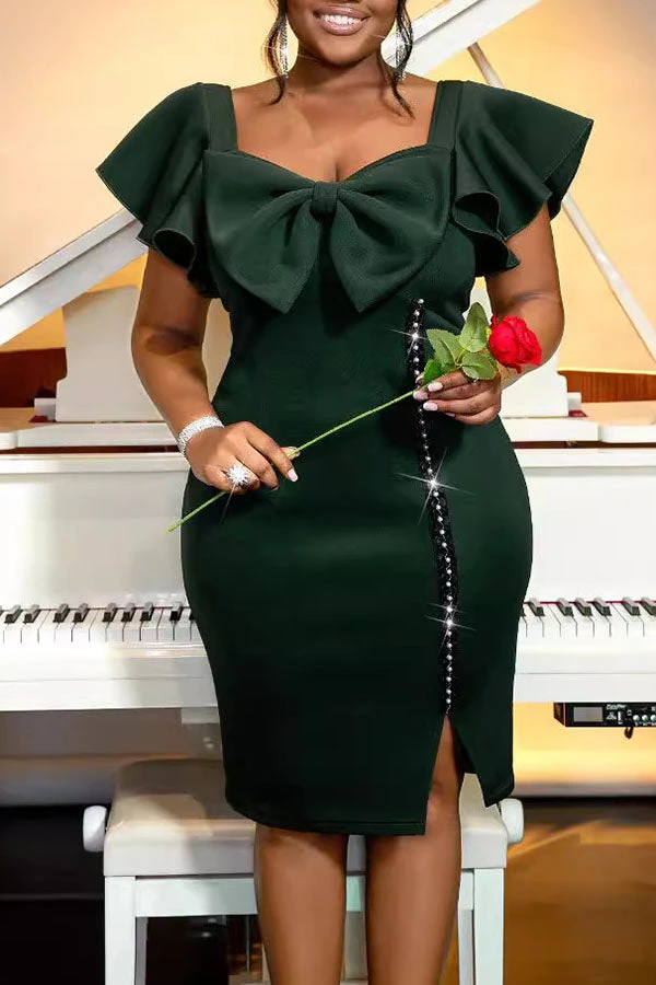 Elegant Bow Split Hem Midi Dress 4 Elegant Bow Split Hem Midi Dress - Image 4