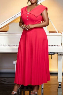 Elegant Pleated Button Front Midi Dress 6 Elegant Pleated Button Front Midi Dress -Acorpstyle XTY6699 RE 3