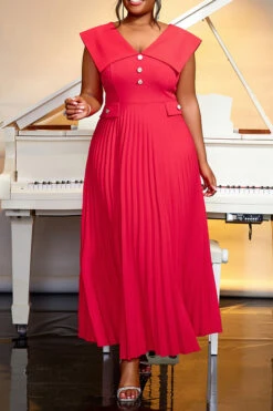 Elegant Pleated Button Front Midi Dress 7 Elegant Pleated Button Front Midi Dress -Acorpstyle XTY6699 RE 4