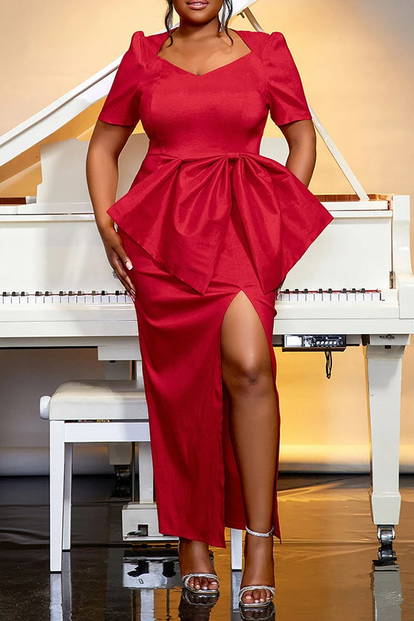 Stylish Sexy Bow Split Thigh Formal Dress 3 Stylish Sexy Bow Split Thigh Formal Dress - Image 3