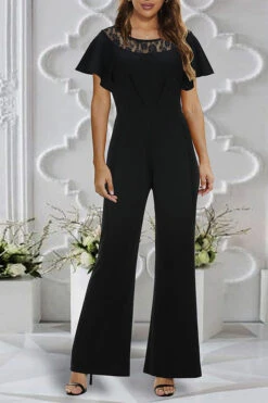 Elegant Lace Panel Flutter Sleeve Jumpsuit