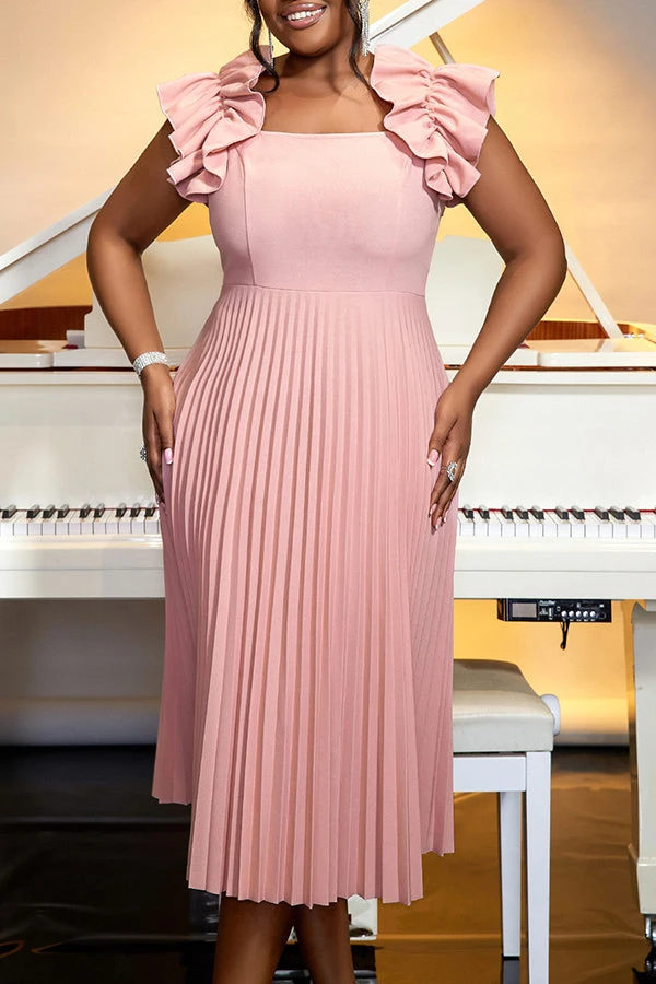 Elegant Pleated Flutter Sleeve Midi Dress 1 Elegant Pleated Flutter Sleeve Midi Dress