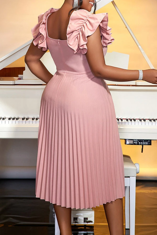 Elegant Pleated Flutter Sleeve Midi Dress 2 Elegant Pleated Flutter Sleeve Midi Dress - Image 2