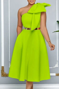 Elegant Bow Solid A-line Dress 17 Elegant Bow Solid A-line Dress -Acorpstyle XTY6736 GR 1