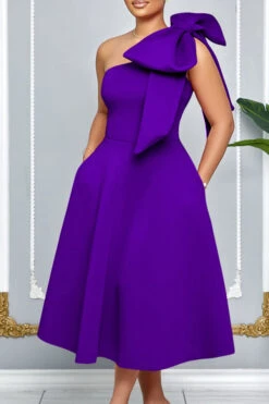 Elegant Bow Solid A-line Dress 16 Elegant Bow Solid A-line Dress -Acorpstyle XTY6736 PU 2