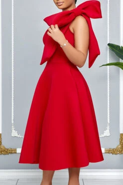 Elegant Bow Solid A-line Dress 14 Elegant Bow Solid A-line Dress -Acorpstyle XTY6736 RE 3
