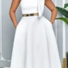 Elegant Bow Solid A-line Dress