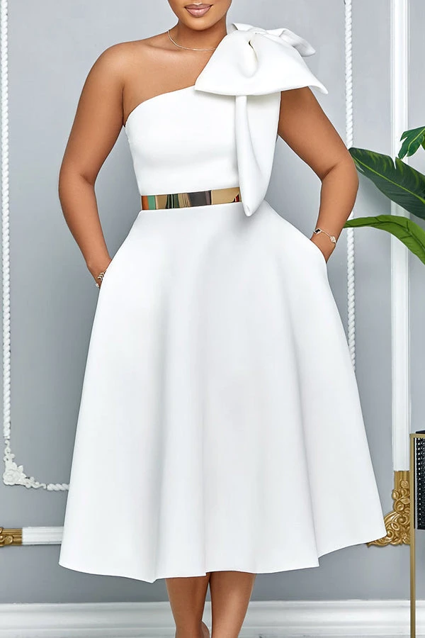 Elegant Bow Solid A-line Dress 1 Elegant Bow Solid A-line Dress