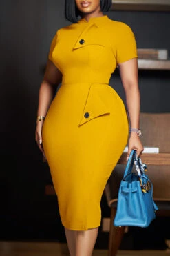 Elegant Bodycon Slant Pocket Midi Dress 8 Elegant Bodycon Slant Pocket Midi Dress -Acorpstyle XTY6737 YE 1