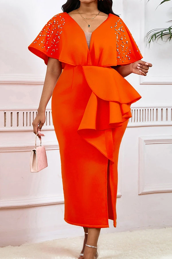 Beads Decor Ruffle Side Slit Evening Dress 8 Beads Decor Ruffle Side Slit Evening Dress - Image 8