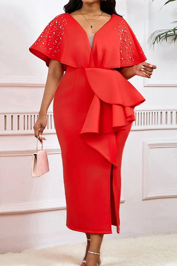 Beads Decor Ruffle Side Slit Evening Dress 6 Beads Decor Ruffle Side Slit Evening Dress - Image 6