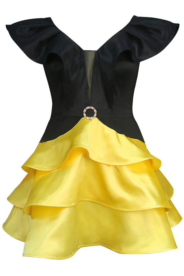 Two Tone V-Cut Back Layered Hem Party Dress 2 Two Tone V-Cut Back Layered Hem Party Dress - Image 2