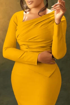 OL Oblique Neck Ruched Bodycon Dress 9 OL Oblique Neck Ruched Bodycon Dress -Acorpstyle XTY6763 YE 2