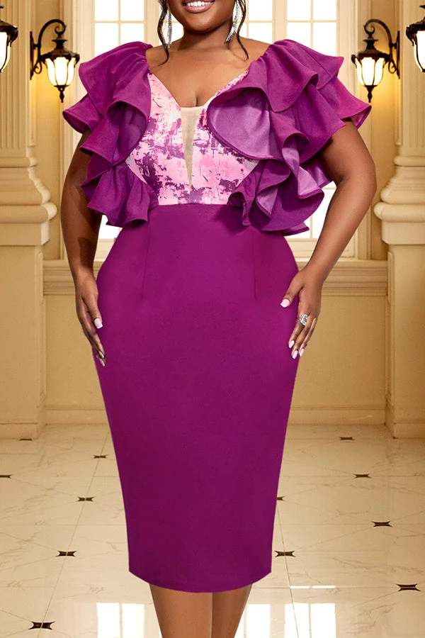 Elegant Layered Ruffle Sleeve Bodycon Dress 3 Elegant Layered Ruffle Sleeve Bodycon Dress - Image 3