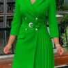 Chic Lapel Pleated Blazer Dress With Belt