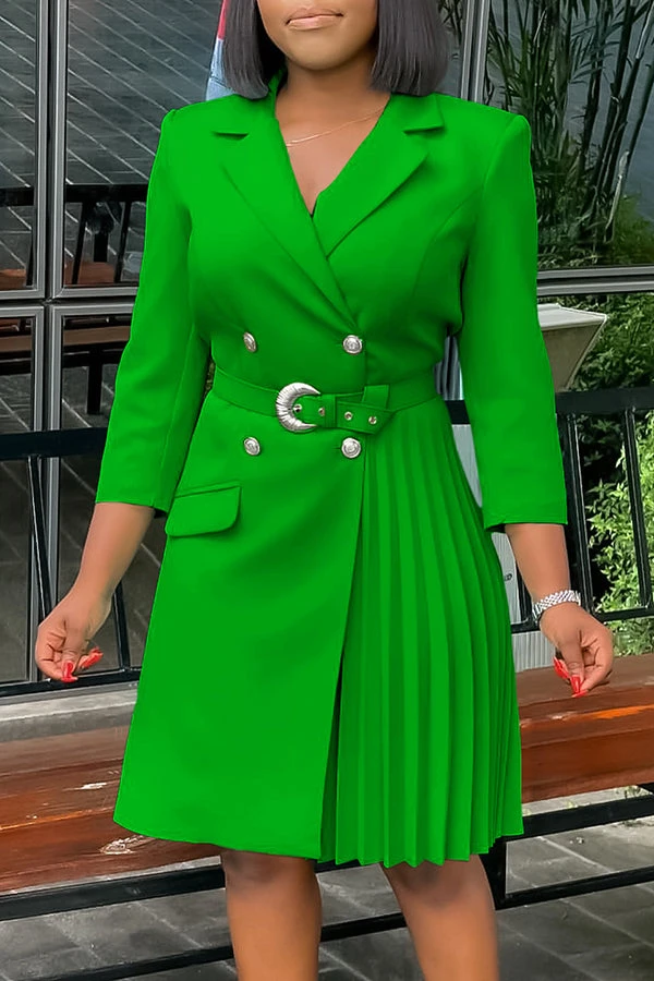 Chic Lapel Pleated Blazer Dress With Belt 1 Chic Lapel Pleated Blazer Dress With Belt