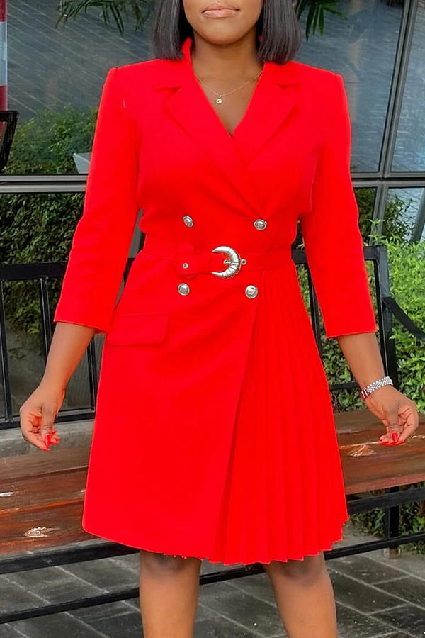 Chic Lapel Pleated Blazer Dress With Belt 3 Chic Lapel Pleated Blazer Dress With Belt - Image 3