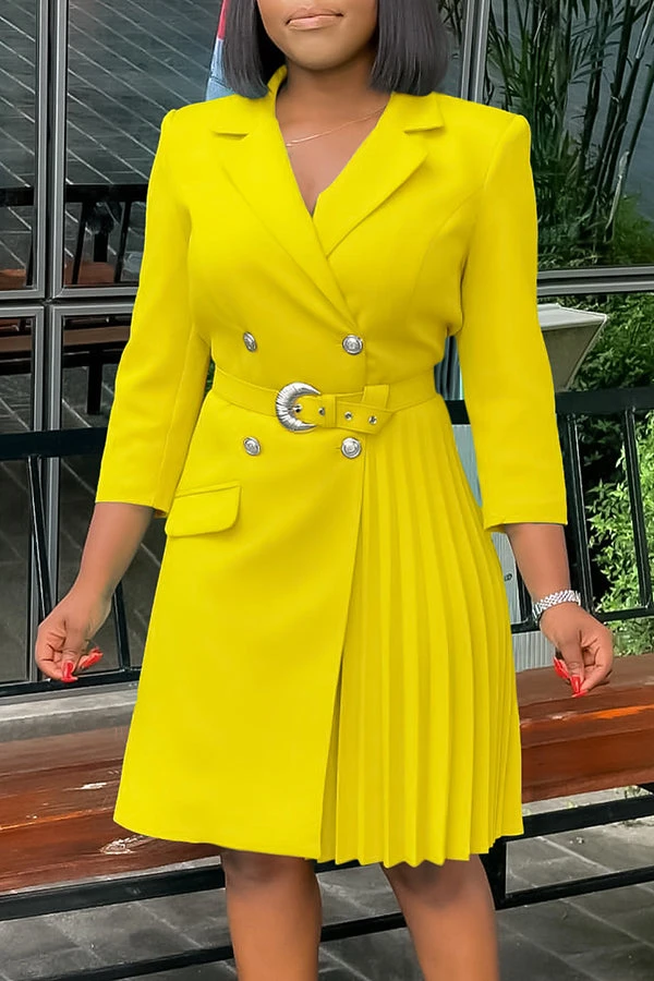 Chic Lapel Pleated Blazer Dress With Belt 2 Chic Lapel Pleated Blazer Dress With Belt - Image 2