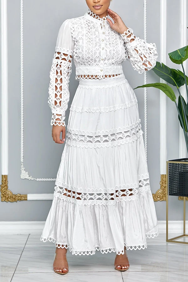 Stunning Crochet Cut-out Crop Top & Maxi Skirt Set 2 Stunning Crochet Cut-out Crop Top & Maxi Skirt Set - Image 2