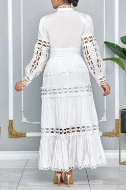 Stunning Crochet Cut-out Crop Top & Maxi Skirt Set 6 Stunning Crochet Cut-out Crop Top & Maxi Skirt Set -Acorpstyle XTY6780 WH 3