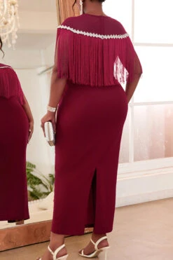 Stunning Mesh Panel Tassel Lacy Formal Dress 7 Stunning Mesh Panel Tassel Lacy Formal Dress -Acorpstyle XTY6796 WR 4