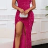 Sequin Feather Decor High Split Party Dress