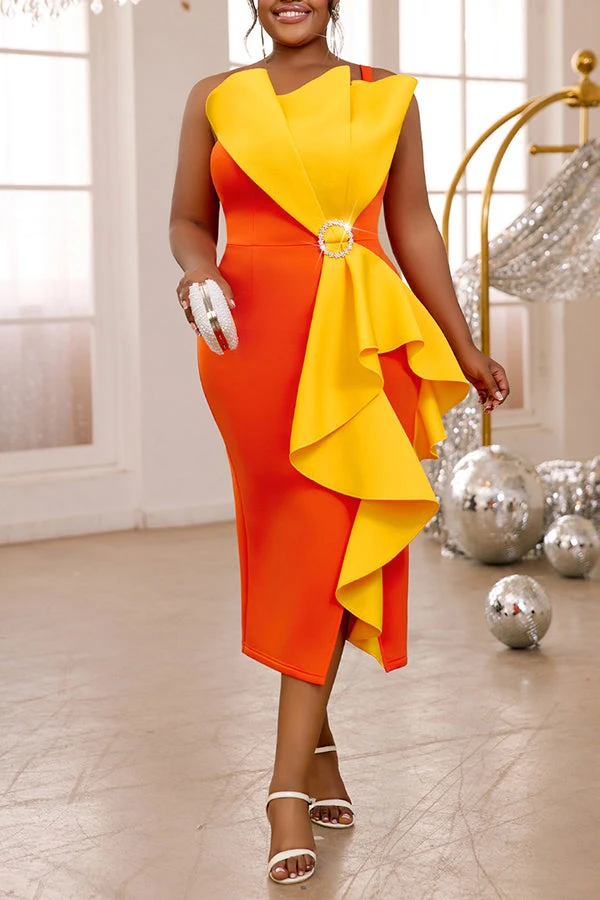 Stunning Color Block Ruffle Party Dress 3 Stunning Color Block Ruffle Party Dress - Image 3
