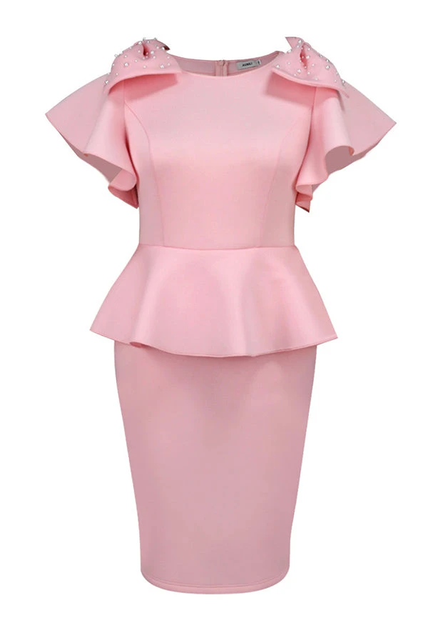 Charming Pearl Bows Detail Peplum Dress 2 Charming Pearl Bows Detail Peplum Dress - Image 2