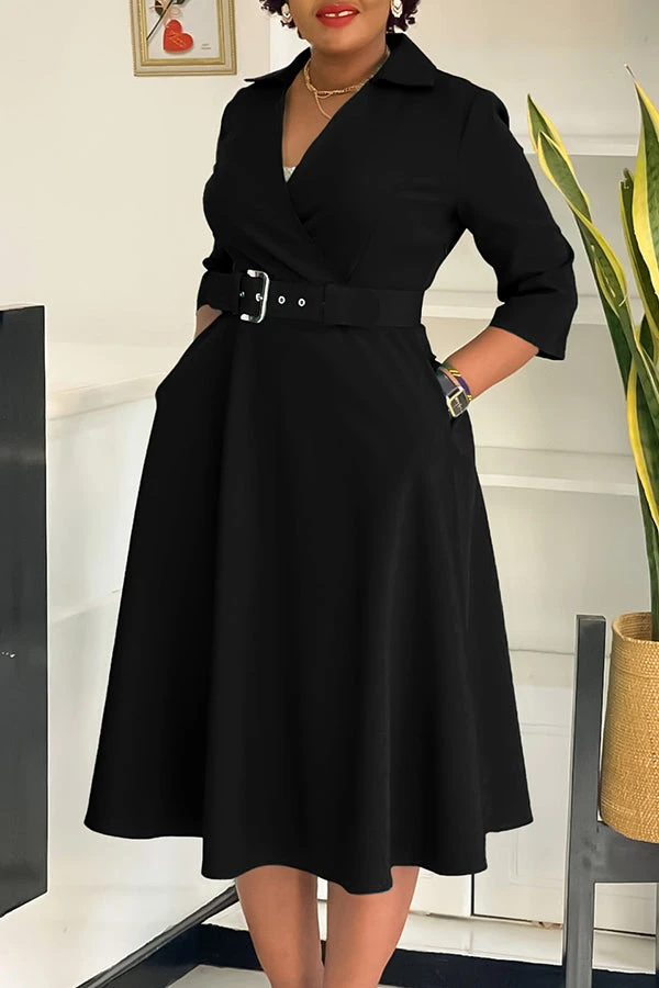 Surplice Neck 3/4 Sleeve Belted Dress 13 Surplice Neck 3/4 Sleeve Belted Dress - Image 13