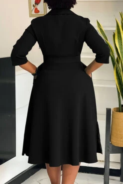 Surplice Neck 3/4 Sleeve Belted Dress 27 Surplice Neck 3/4 Sleeve Belted Dress -Acorpstyle XTY6814 BK 2