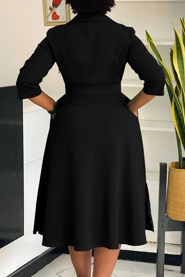 Surplice Neck 3/4 Sleeve Belted Dress 14 Surplice Neck 3/4 Sleeve Belted Dress - Image 14