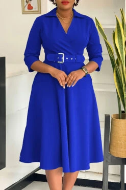 Surplice Neck 3/4 Sleeve Belted Dress 25 Surplice Neck 3/4 Sleeve Belted Dress -Acorpstyle XTY6814 BL 1