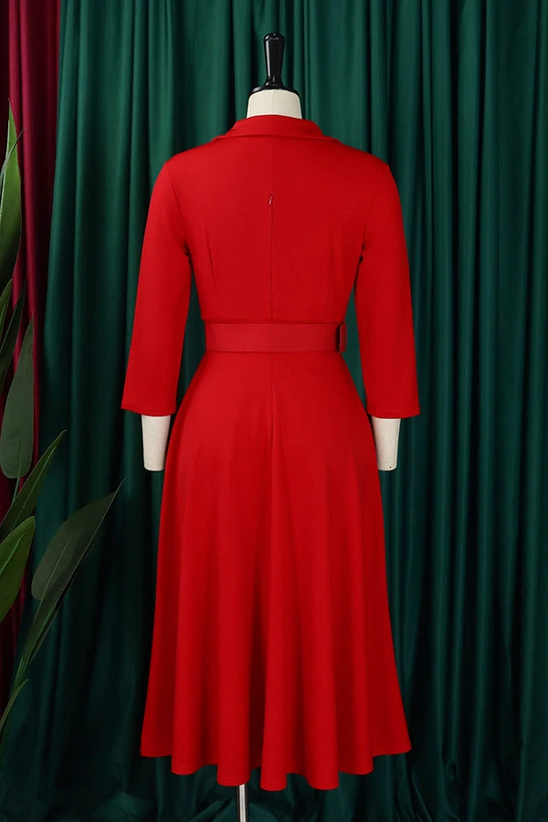 Surplice Neck 3/4 Sleeve Belted Dress 2 Surplice Neck 3/4 Sleeve Belted Dress - Image 2