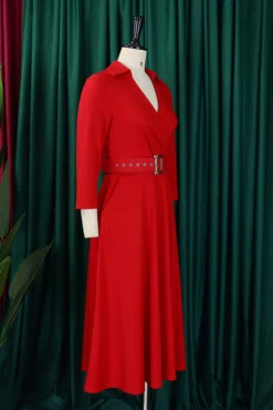 Surplice Neck 3/4 Sleeve Belted Dress 16 Surplice Neck 3/4 Sleeve Belted Dress -Acorpstyle XTY6814 RE 3