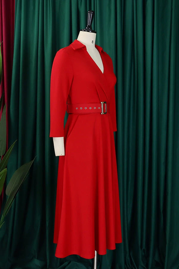 Surplice Neck 3/4 Sleeve Belted Dress 3 Surplice Neck 3/4 Sleeve Belted Dress - Image 3