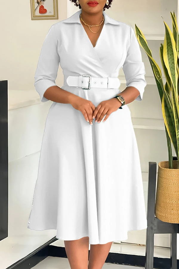 Surplice Neck 3/4 Sleeve Belted Dress 8 Surplice Neck 3/4 Sleeve Belted Dress - Image 8
