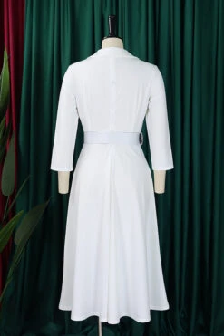 Surplice Neck 3/4 Sleeve Belted Dress 23 Surplice Neck 3/4 Sleeve Belted Dress -Acorpstyle XTY6814 WH 3
