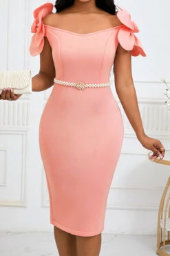 Gorgeous 3D Flower Bodycon Dress With Belt 12 Gorgeous 3D Flower Bodycon Dress With Belt -Acorpstyle XTY6820 PI 1