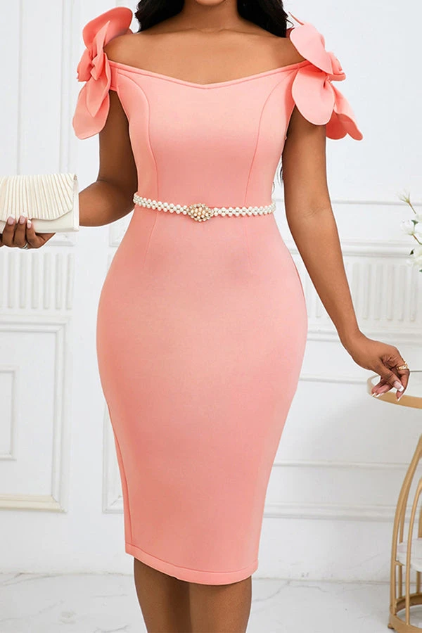 Gorgeous 3D Flower Bodycon Dress With Belt 6 Gorgeous 3D Flower Bodycon Dress With Belt - Image 6