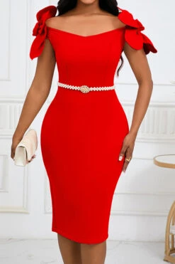 Gorgeous 3D Flower Bodycon Dress With Belt 10 Gorgeous 3D Flower Bodycon Dress With Belt -Acorpstyle XTY6820 RE 1