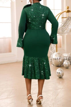 Party Sequin Bow Decor Bell Sleeve Fishtail Dress 9 Party Sequin Bow Decor Bell Sleeve Fishtail Dress -Acorpstyle XTY6821 GR 5