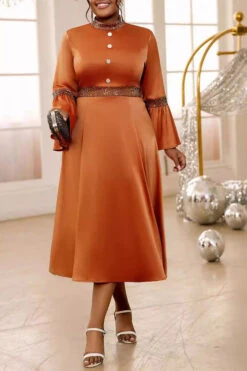 Party Flared Sleeve Half High Collar Dress