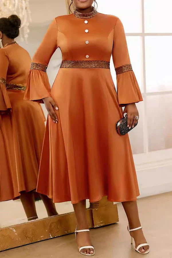 Party Flared Sleeve Half High Collar Dress 2 Party Flared Sleeve Half High Collar Dress - Image 2