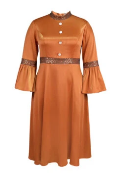 Party Flared Sleeve Half High Collar Dress 6 Party Flared Sleeve Half High Collar Dress -Acorpstyle XTY6866 BR 3